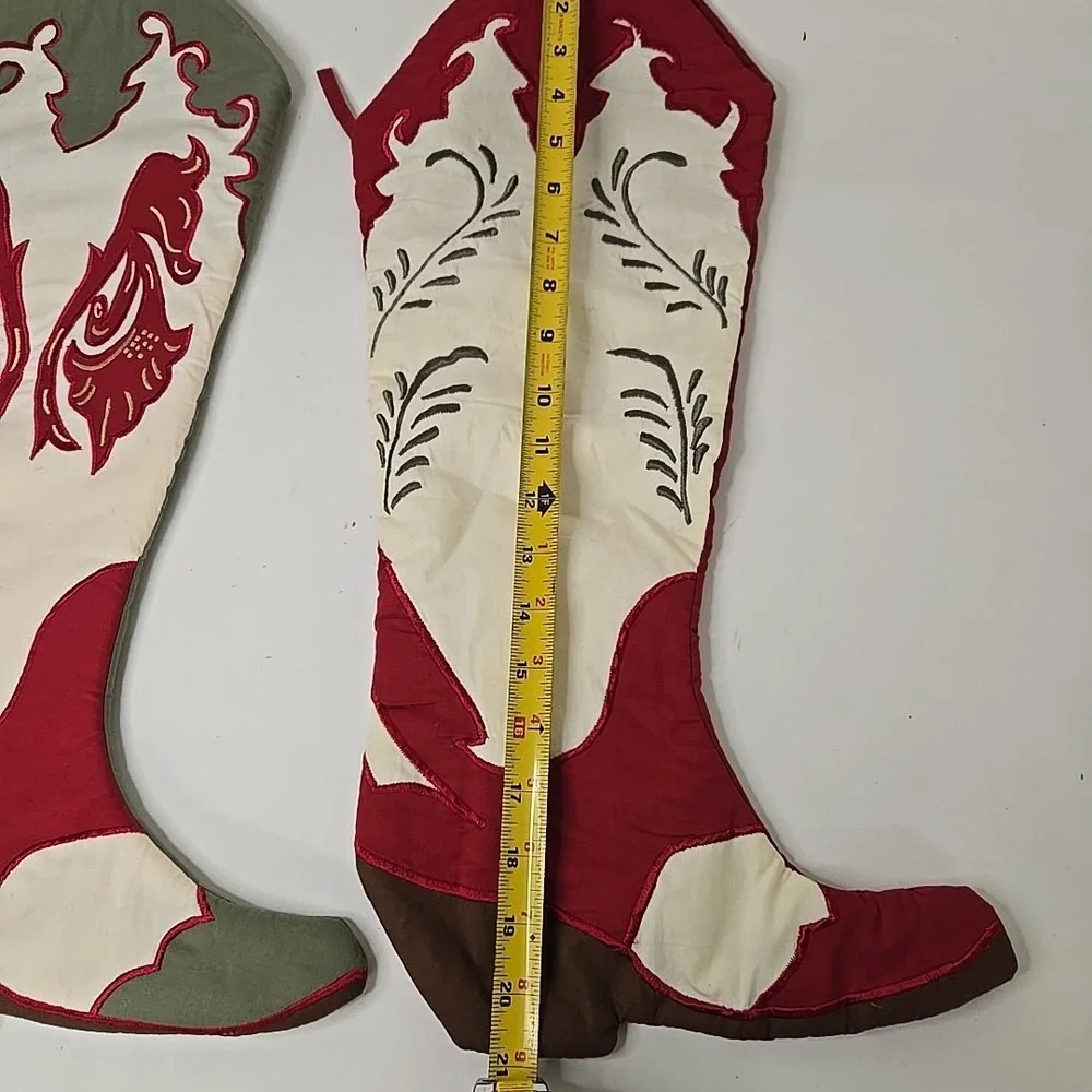Green And White Cream Stocking Cowboy Boot Christmas  Country‎ Western Lot Of 2